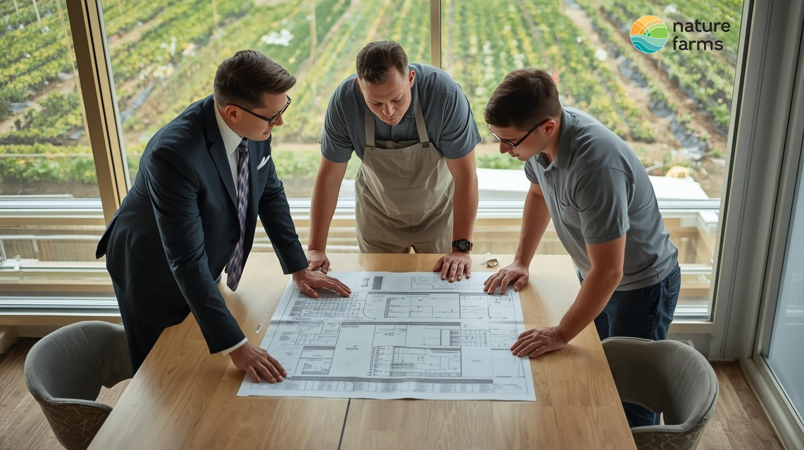 NF25 Website EDC & Farmer reviewing building plans-1 NF25 Website EDC & Farmer reviewing building plans-1